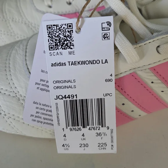 🆕️ Adidas Taekwondo LA White Sneakers with Pink Stripes size 4.5 - Picture 6 of 10